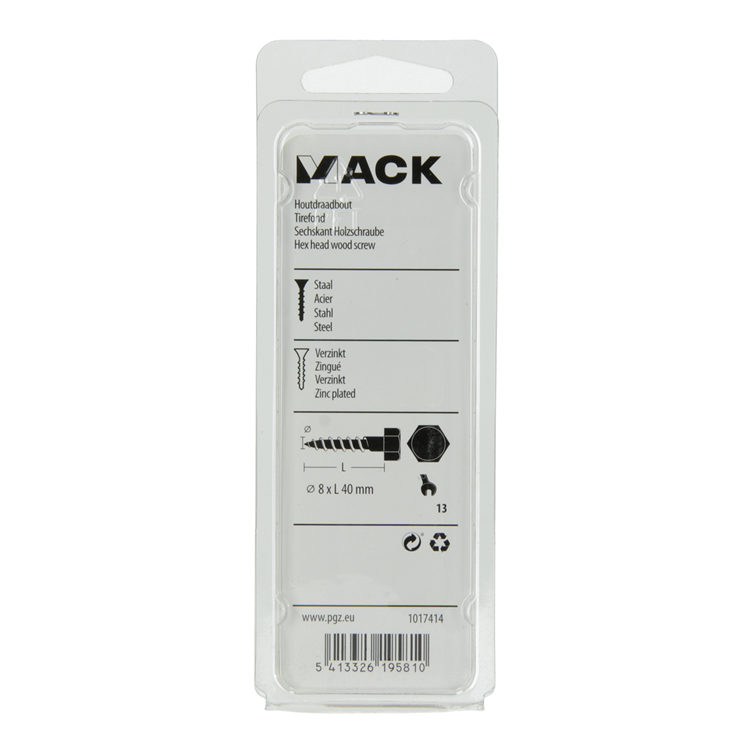 Mack 1017414 - Holzgewindebolzen Stahl verzinkt 8 Stück 8 x 40 mm | 5 Stück