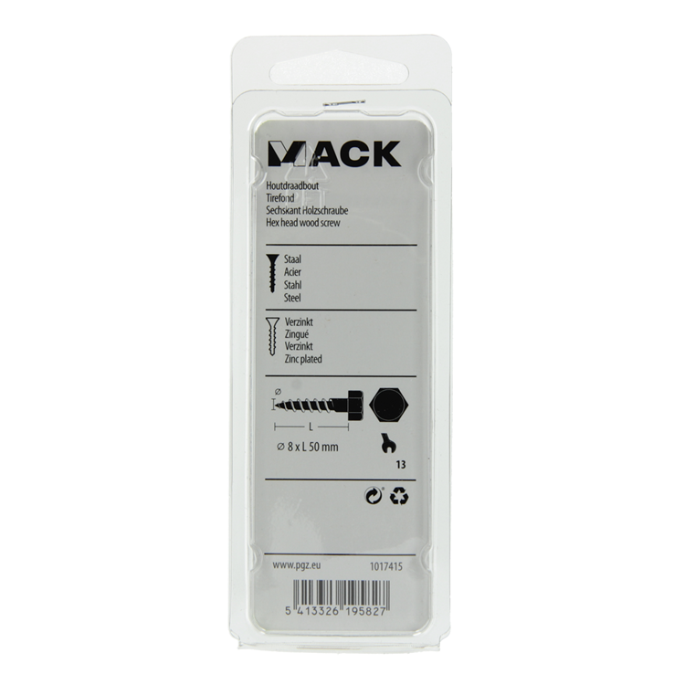 Mack 1017415 - Holzgewindebolzen Stahl verzinkt 7 Stück 8 x 50 mm | 5 Stück