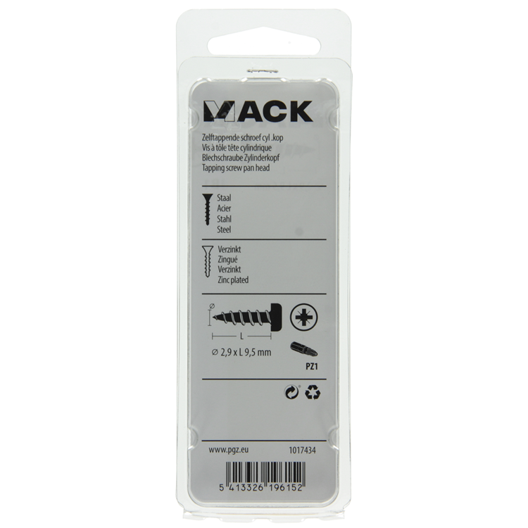 Mack 1017434 - selbstschneidende Schraube Zyl. Kopf verzinkt 40 Stück 2,9 x 9,5 mm | 10 Stück