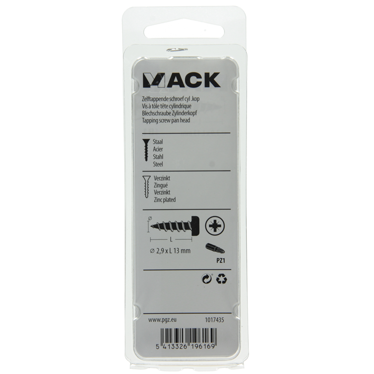 Mack 1017435 - selbstschneidende Schraube Zyl. Kopf verzinkt 38 Stück 2,9 x 13 mm | 10 Stück