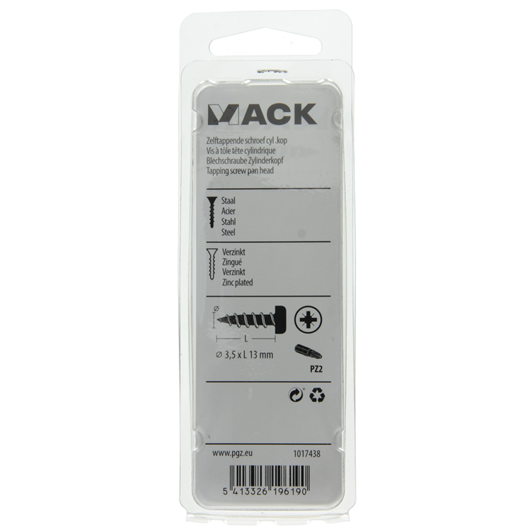 Mack 1017438 - selbstschneidende Schraube Zyl. Kopf verzinkt 30 Stück 3,5 x 13 mm | 10 Stück