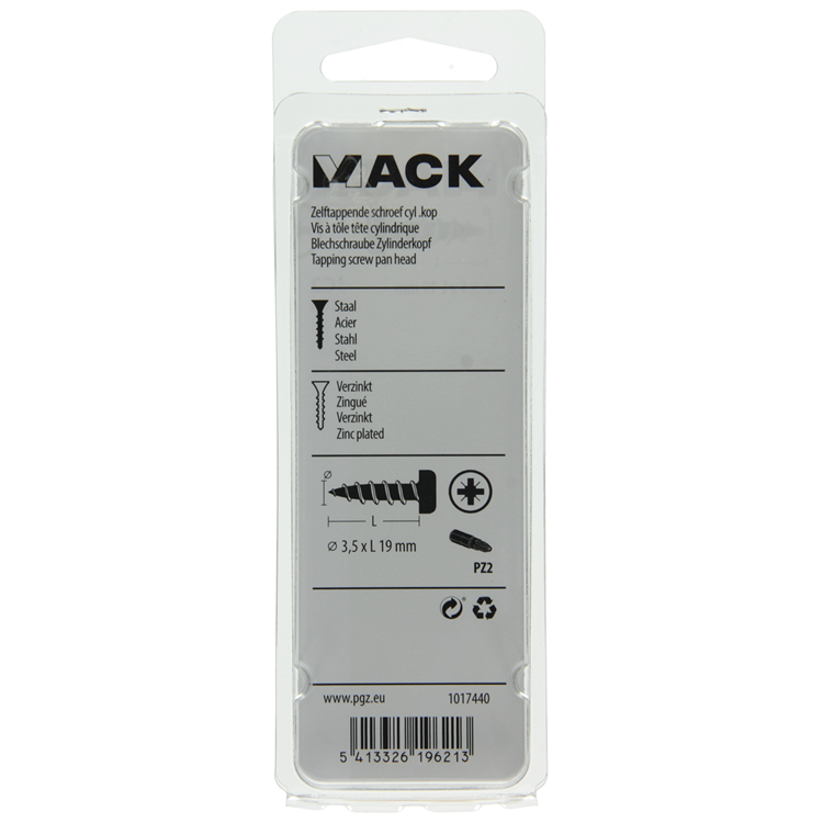 Mack 1017440 - selbstschneidende Schraube Zyl. Kopf verzinkt 25 Stück 3,5 x 19 mm | 10 Stück