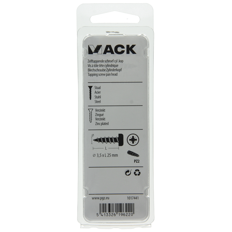 Mack 1017441 - selbstschneidende Schraube Zyl. Kopf verzinkt 22 Stück 3,5 x 25 mm | 10 Stück