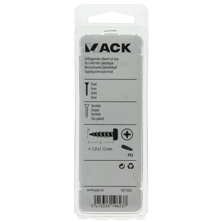 Mack 1017442 - selbstschneidende Schraube Zyl. Kopf verzinkt 25 Stück 3,9 x 13 mm | 10 Stück