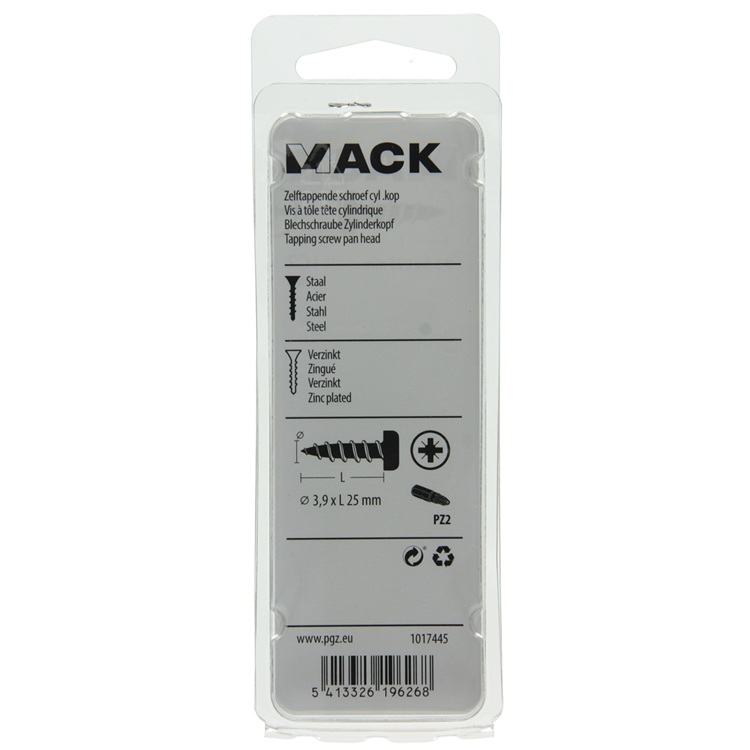 Mack 1017445 - selbstschneidende Schraube Zyl. Kopf verzinkt 18 Stück 3,9 x 25 mm | 10 Stück