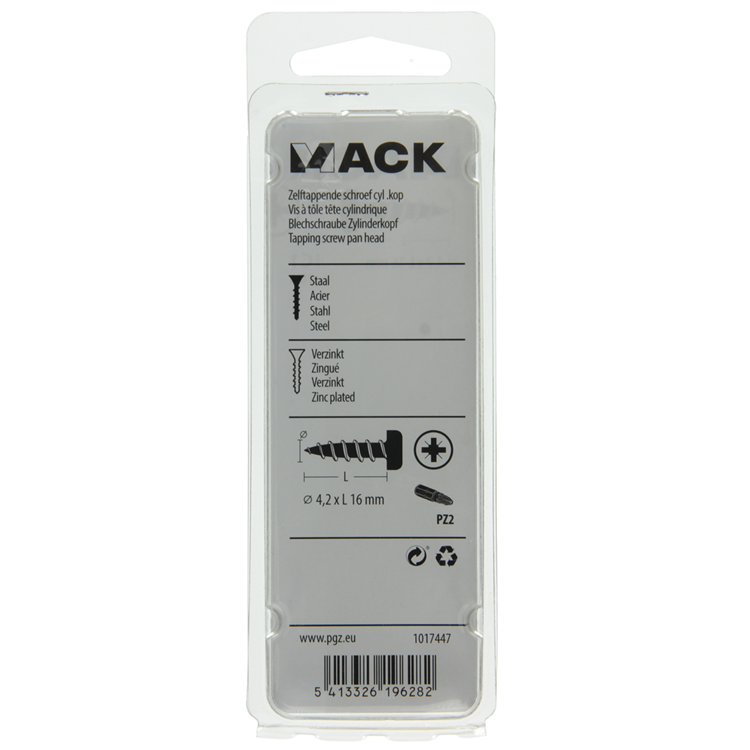Mack 1017447 - selbstschneidende Schraube Zyl. Kopf verzinkt 20 Stück 4,2 x 16 mm | 10 Stück