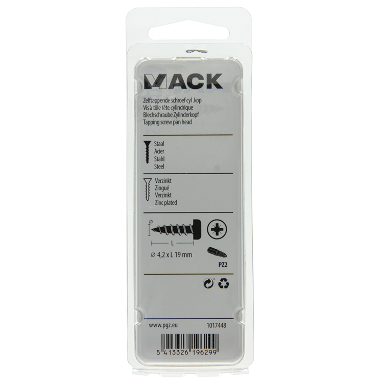Mack 1017448 - selbstschneidende Schraube Zyl. Kopf verzinkt 18 Stück 4,2 x 19 mm | 10 Stück
