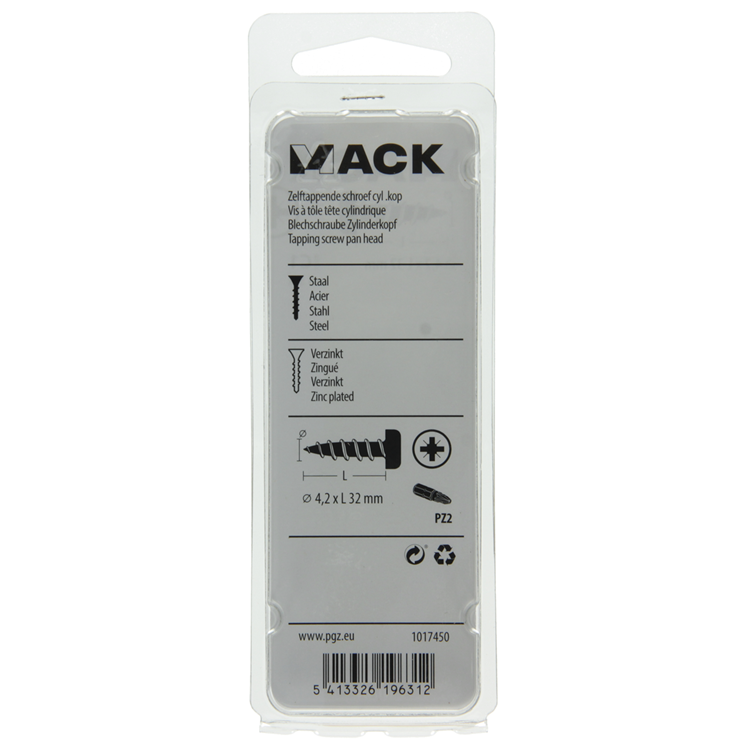 Mack 1017450 - selbstschneidende Schraube Zyl. Kopf verzinkt 13 Stück 4,2 x 32 mm | 10 Stück