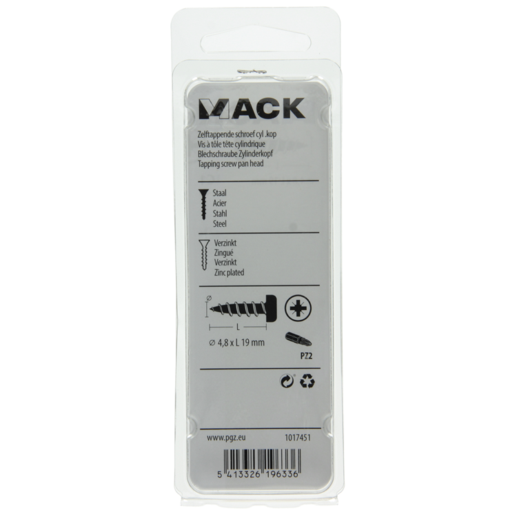 Mack 1017451 - selbstschneidende Schraube Zyl. Kopf verzinkt 14 Stück 4,8 x 19 mm | 10 Stück
