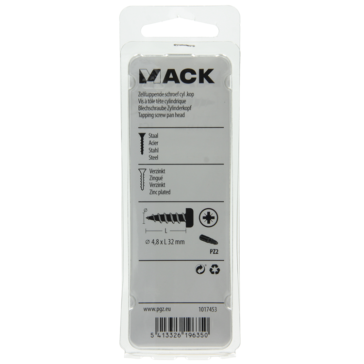 Mack 1017453 - selbstschneidende Schraube Zyl. Kopf verzinkt 10 Stück 4,8 x 32 mm | 10 Stück