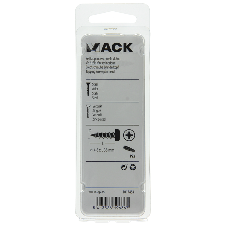 Mack 1017454 - selbstschneidende Schraube Zyl. Kopf verzinkt 9 Stück 4,8 x 38 mm | 10 Stück