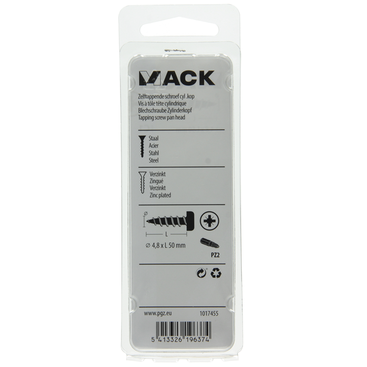 Mack 1017455 - selbstschneidende Schraube Zyl. Kopf verzinkt 7 Stück 4,8 x 50 mm | 10 Stück