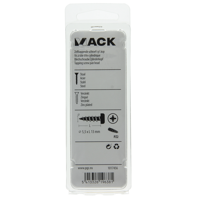 Mack 1017456 - selbstschneidende Schraube Zyl. Kopf verzinkt 11 Stück 5,5 x 13 mm | 10 Stück