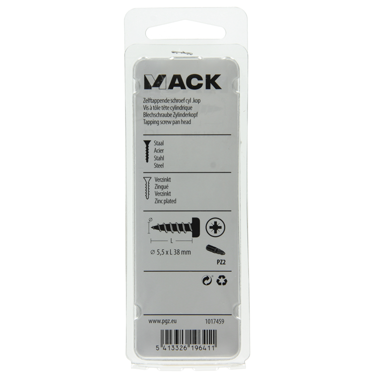 Mack 1017459 – selbstschneidende Schraube Zyl. Kopf verzinkt 7 Stück 5,5 x 38 mm | 10 Stück