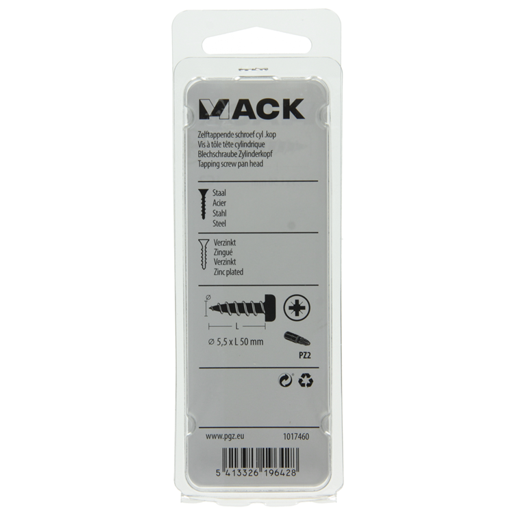 Mack 1017460 - Blechschraube Zylinderkopf verzinkt 5 Stück 5,5 x 50 mm | 10 Stück