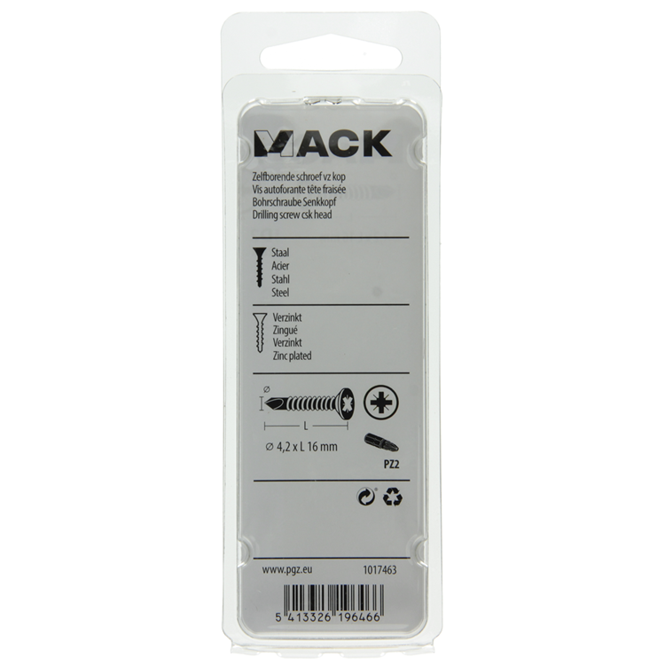 Mack 1017463 – selbstbohrende Schraube mit verzinktem Kopf. 28 Stück 4,2 x 16 mm | 10 Stück
