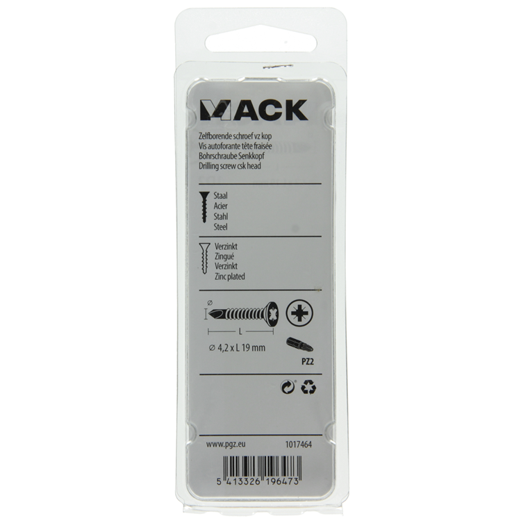 Mack 1017464 – selbstbohrende Schraube mit verzinktem Kopf. 26 Stück 4,2 x 19 mm | 10 Stück