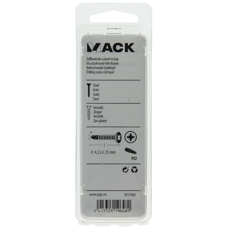 Mack 1017465 – selbstbohrende Schraube mit verzinktem Kopf. 24 Stück 4,2 x 25 mm | 10 Stück