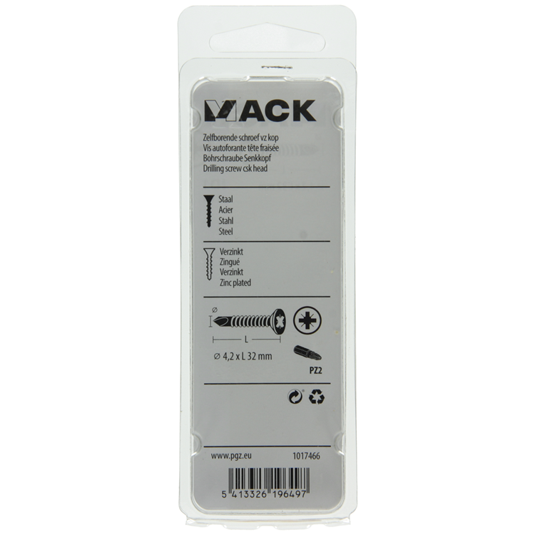 Mack 1017466 – selbstbohrende Schraube mit verzinktem Kopf. 21 Stück 4,2 x 32 mm | 10 Stück