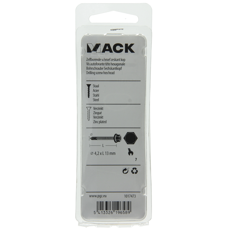 Mack 1017473 – selbstbohrende Sechskantschraube. Kopf verzinkt. 30 Stück 4,2 x 13 mm | 10 Stück