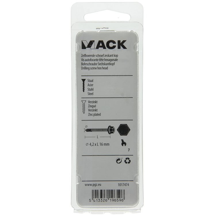 Mack 1017474 – selbstbohrende Sechskantschraube. Kopf verzinkt. 28 Stück 4,2 x 16 mm | 10 Stück