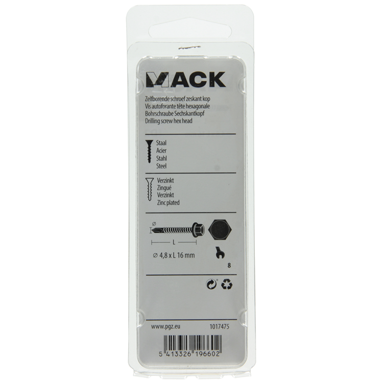 Mack 1017475 – selbstbohrende Sechskantschraube. Kopf verzinkt. 24 Stück 4,8 x 16 mm | 10 Stück