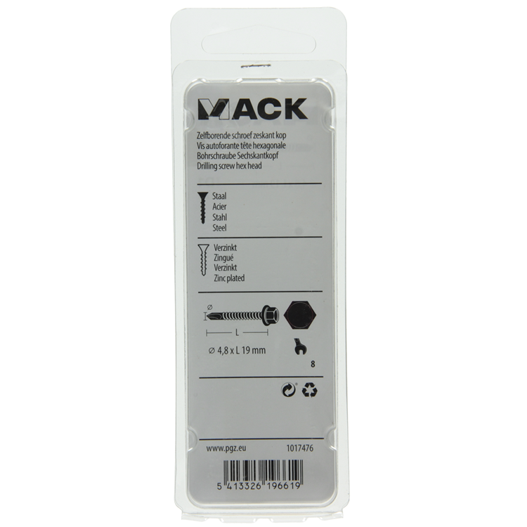 Mack 1017476 – selbstbohrende Sechskantschraube. Kopf verzinkt. 22 Stück 4,8 x 19 mm | 10 Stück