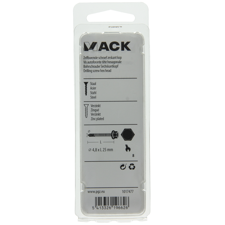 Mack 1017477 – selbstbohrende Sechskantschraube. Kopf verzinkt. 20 Stück 4,8 x 25 mm | 10 Stück