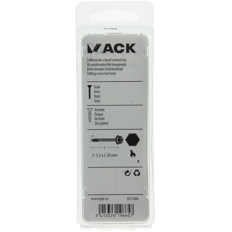 Mack 1017480 – selbstbohrende Sechskantschraube. Kopf verzinkt. 13 Stück 5,5 x 50 mm | 5 Stück