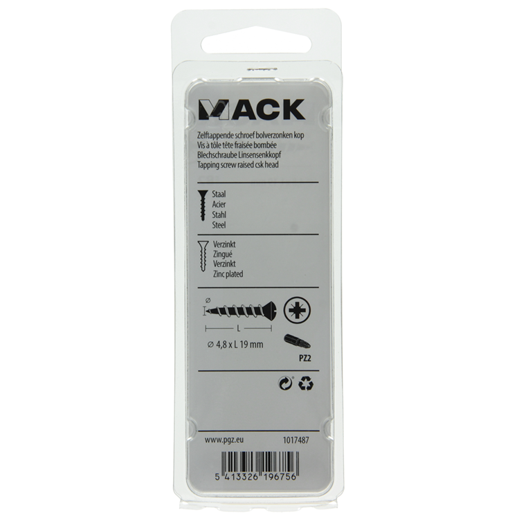 Mack 1017487 – selbstschneidende Schraube BVK verzinkt 14 Stück 4,8 x 19 mm | 10 Stück