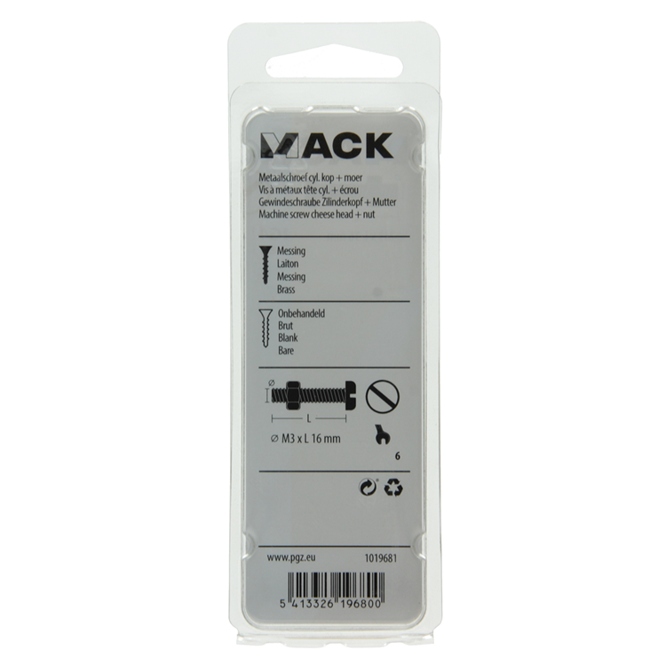 Mack 1019681 – Metallschraube Zylinderkopf + Mutter Messing 8 Stück M3 x 16 mm | 10 Stück