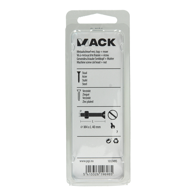 Mack 1017495 – Metallschraube verzinkt. Kopf + Mutter plattiert 12 Stück M4 x 40 mm | 10 Stück