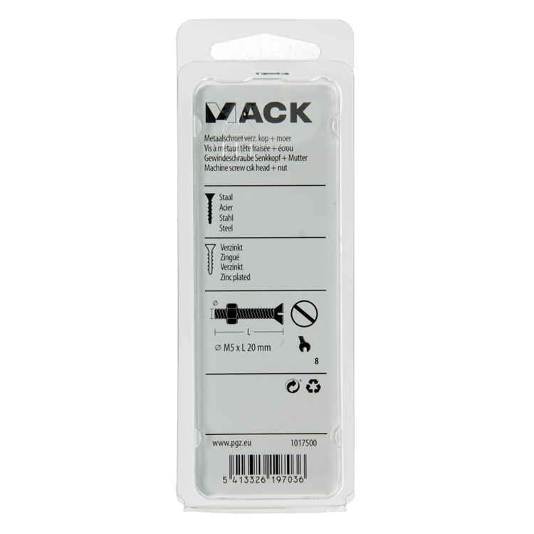 Mack 1017500 – Metallschraube verzinkt. Kopf + Mutter plattiert 15 Stück m5 x 20 mm | 10 Stück
