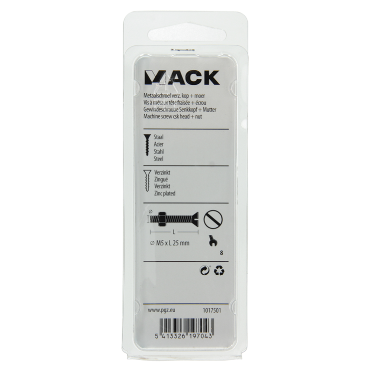 Mack 1017501 – Metallschraube verzinkt. Kopf + Mutter plattiert 14 Stück m5 x 25 mm | 10 Stück