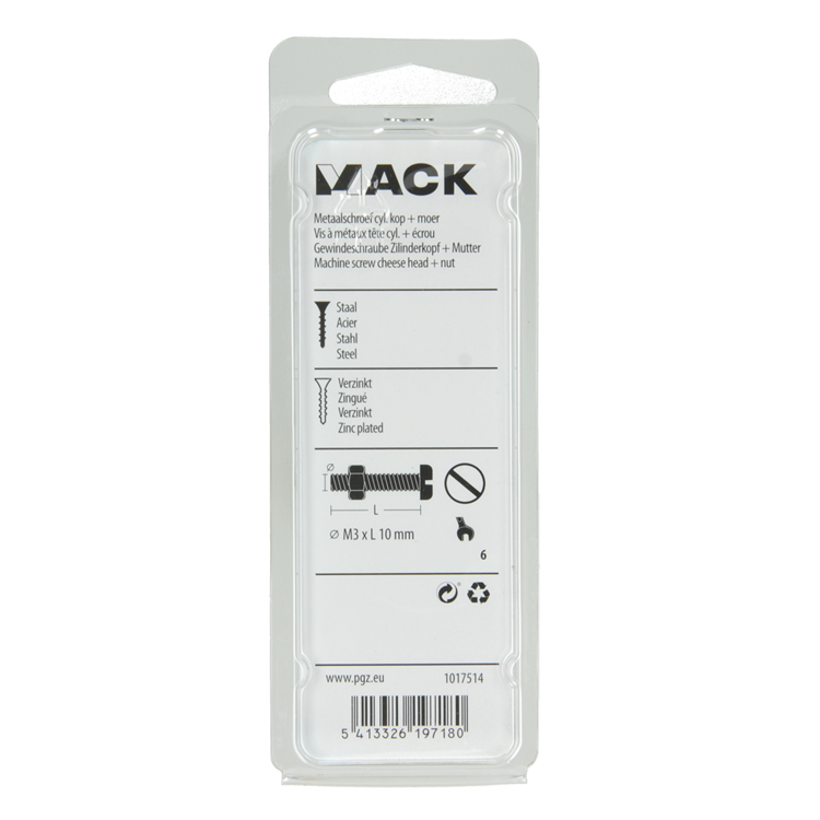 Mack 1017514 - Metallschraubzyl. Kopf + Mutter plattiert 30 Stück M3 x 10 mm | 10 Stück
