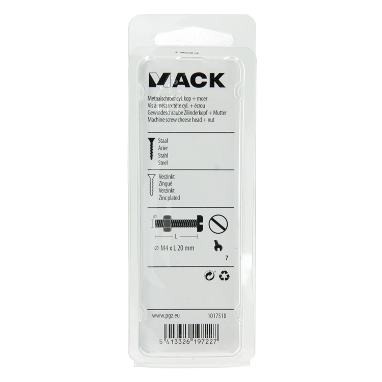 Mack 1017518 - Metallschraubzyl. Kopf + Mutter plattiert 18 Stück M4 x 20 mm | 10 Stück