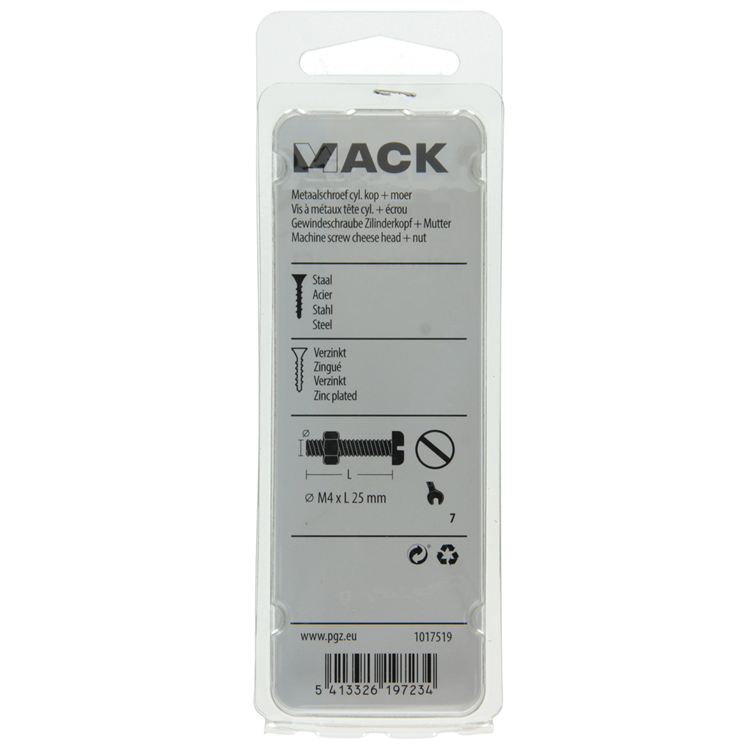 Mack 1017519 - Metallschraubzyl. Kopf + Mutter plattiert 16 Stück M4 x 25 mm | 10 Stück
