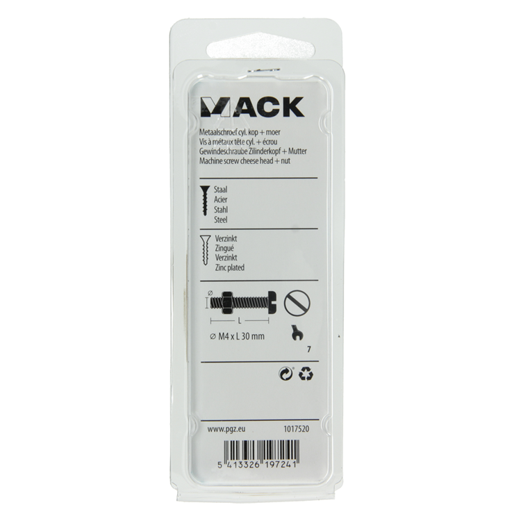 Mack 1017520 - Metallschraubzyl. Kopf + Mutter plattiert 14 Stück M4 x 30 mm | 10 Stück