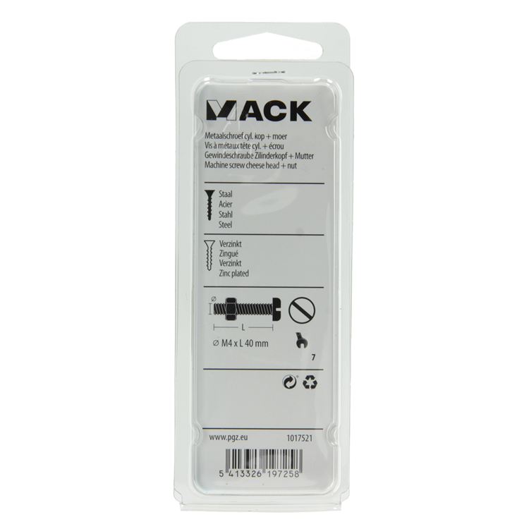 Mack 1017521 - Metallschraubzyl. Kopf + Mutter plattiert 12 Stück M4 x 40 mm | 10 Stück