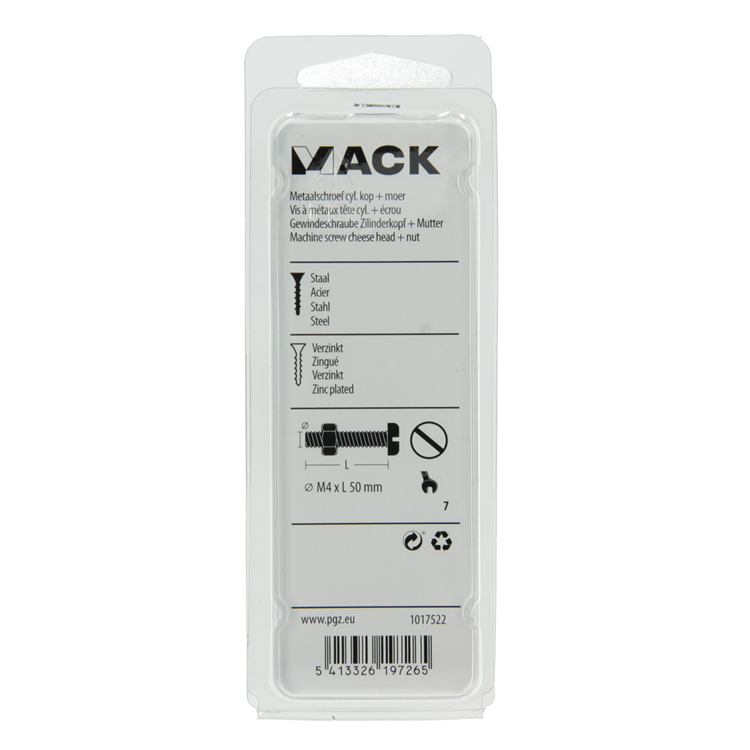 Mack 1017522 - Metallschraubzylinder Kopf + Mutter plattiert 9 Stück M4 x 50 mm | 10 Stück