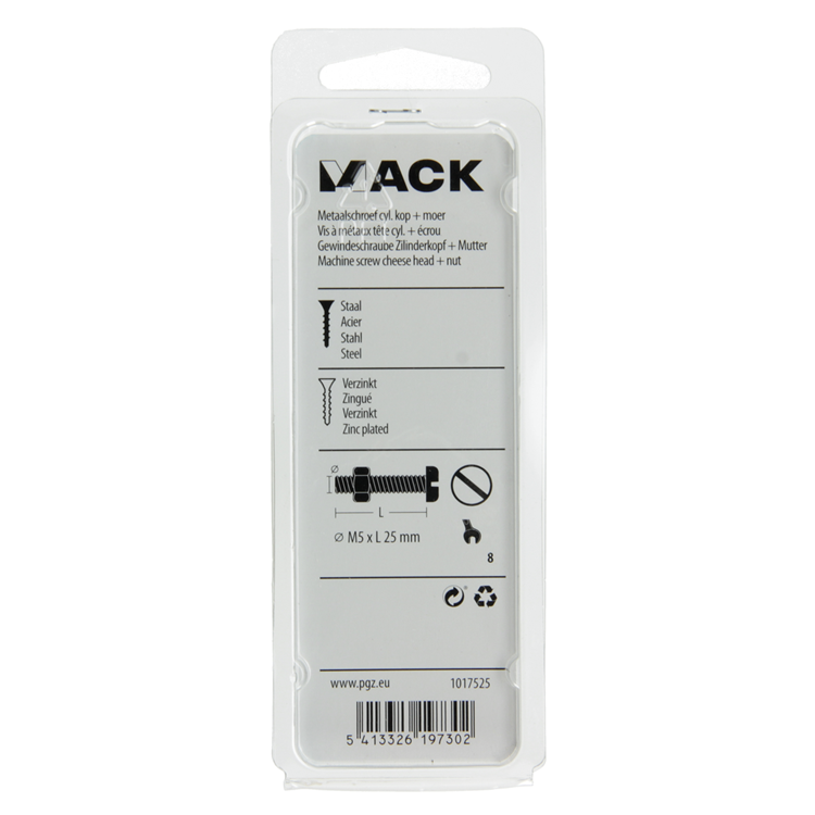 Mack 1017525 - Metallschraubzyl. Kopf + Mutter plattiert 14 Stück M5 x 25 mm | 10 Stück