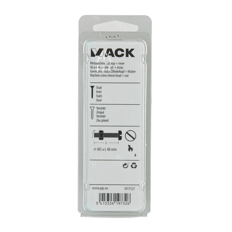 Mack 1017527 - Metallschraubzylinder Kopf + Mutter plattiert 10 Stück M5 x 40 mm | 10 Stück