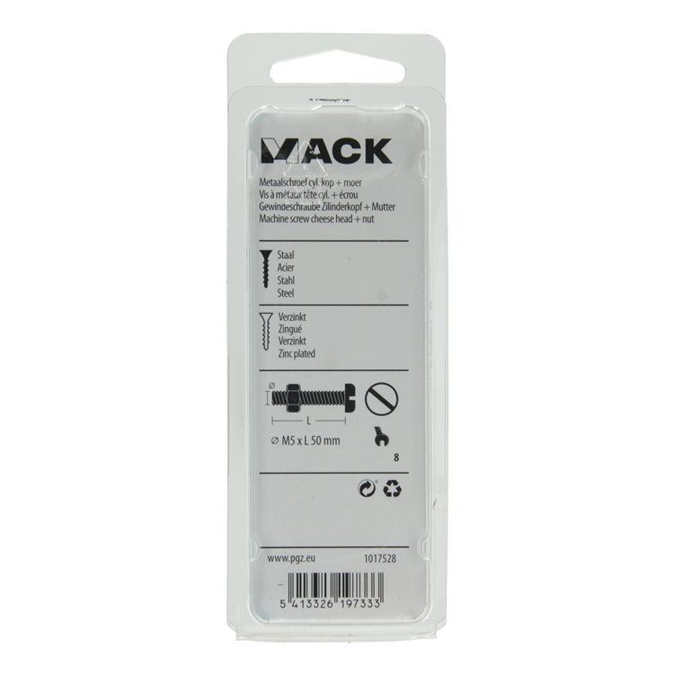 Mack 1017528 - Metallschraubzylinder Kopf + Mutter plattiert 8 Stück M5 x 50 mm | 10 Stück