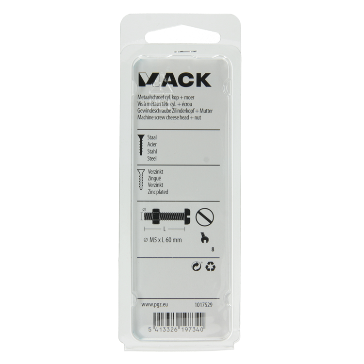 Mack 1017529 - Metallschraubzylinder Kopf + Mutter plattiert 6 Stück M5 x 60 mm | 10 Stück