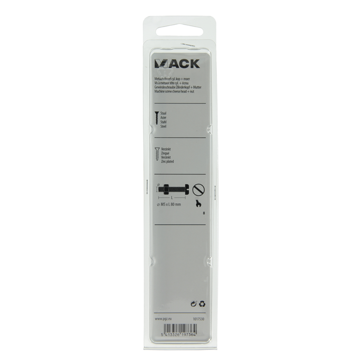Mack 1017530 - Metallschraubzyl. Kopf + Mutter plattiert 3 Stück M5 x 80 mm | 5 Stück