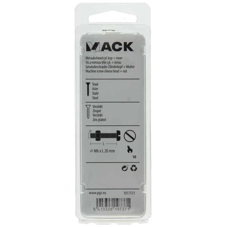 Mack 1017531 - Metallschraubzyl. Kopf + Mutter plattiert 10 Stück M6 x 20 mm | 10 Stück