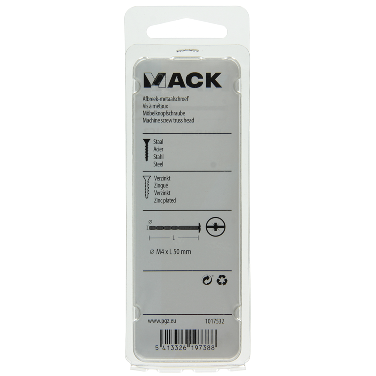 Mack 1017532 – abbrechbare Metallschraube verzinkt. 4 Stück m4 x 50 mm | 10 Stück