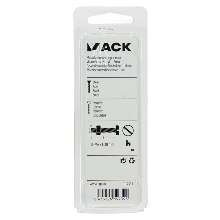 Mack 1017533 - Metallschraubzyl. Kopf + Mutter plattiert 8 Stück M6 x 30 mm | 10 Stück
