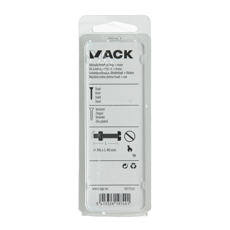 Mack 1017534 - Metallschraubzyl. Kopf + Mutter plattiert 6 Stück M6 x 40 mm | 10 Stück