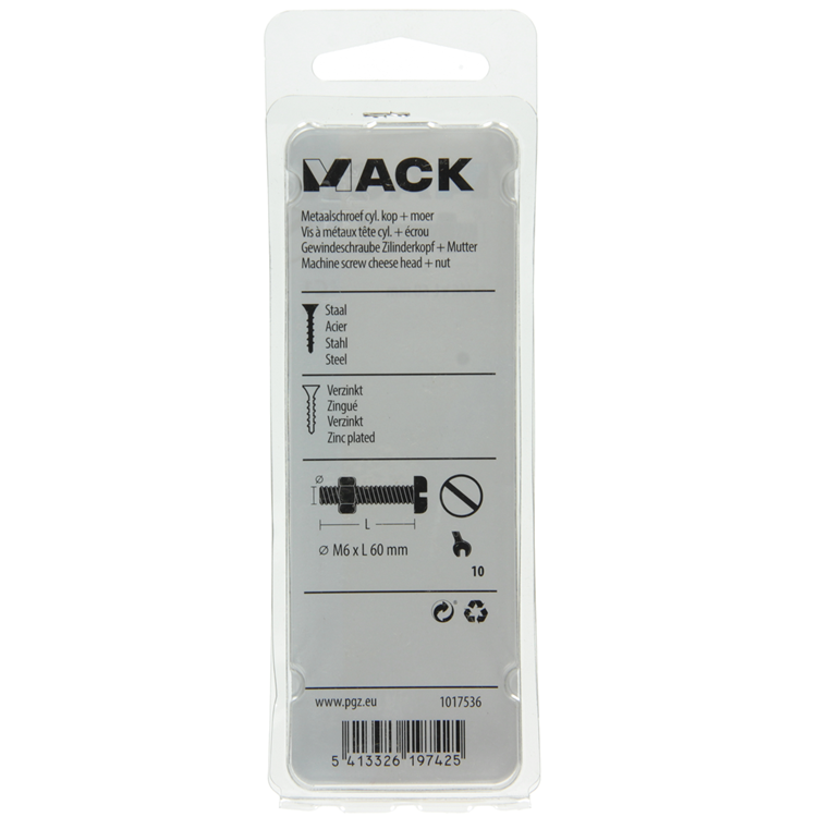 Mack 1017536 - Metallschraubzyl. Kopf + Mutter plattiert 4 Stück M6 x 60 mm | 10 Stück